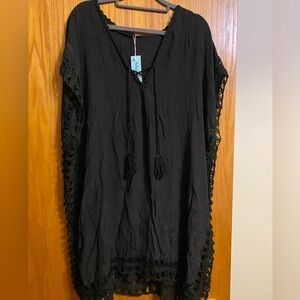 Black Tassel Poncho Cover-Up